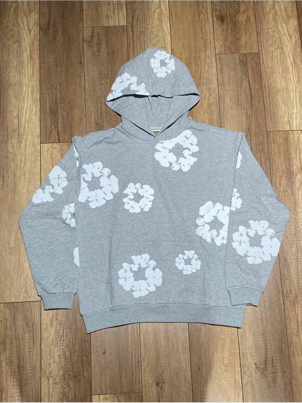 Denim Tears Gray Hoodie Pullover Sweater with White Floral Design Size Medium